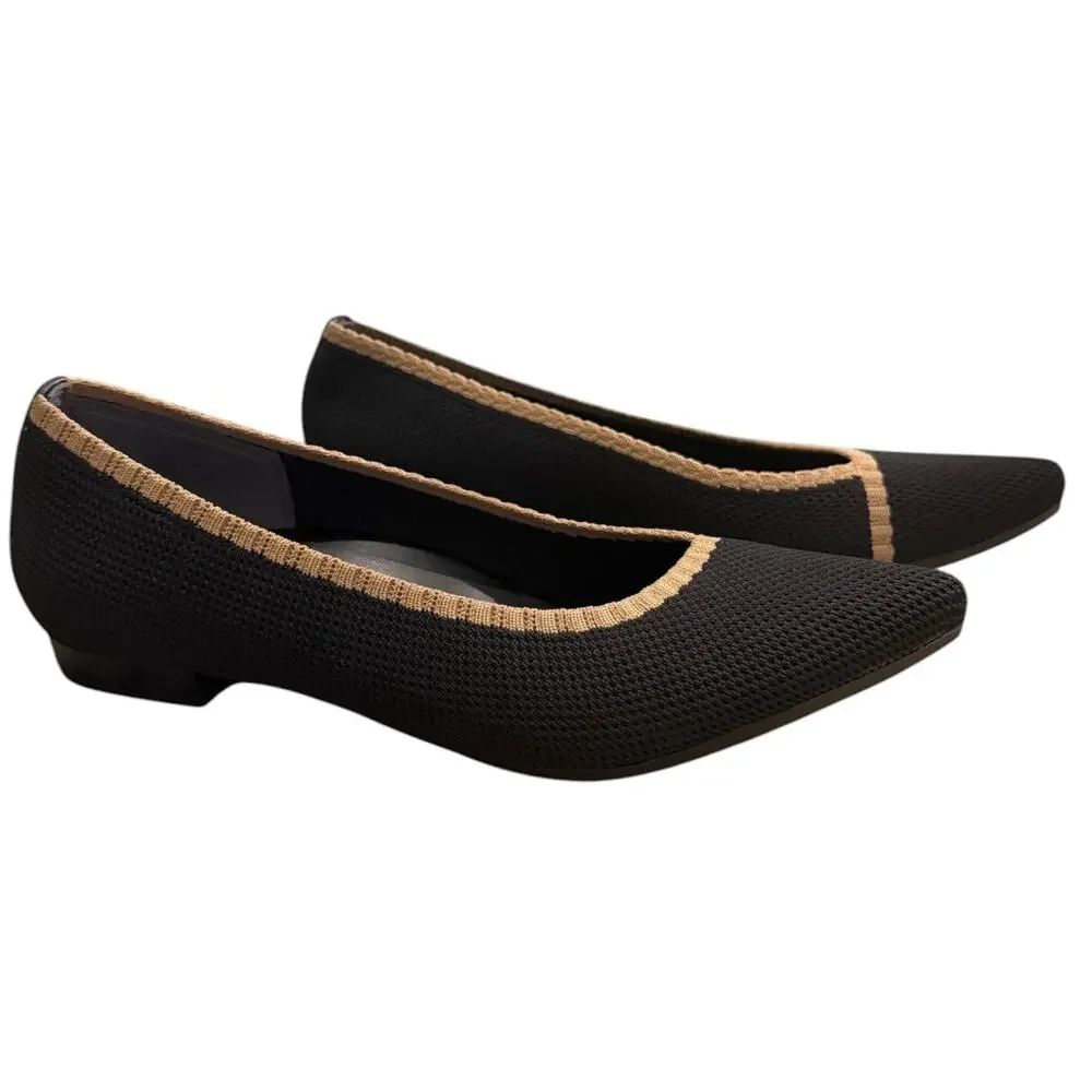 Vionic Dahlia Flats Black & Tan NEW Women’s 7.5 Slip-on Ballet Pointed Toe